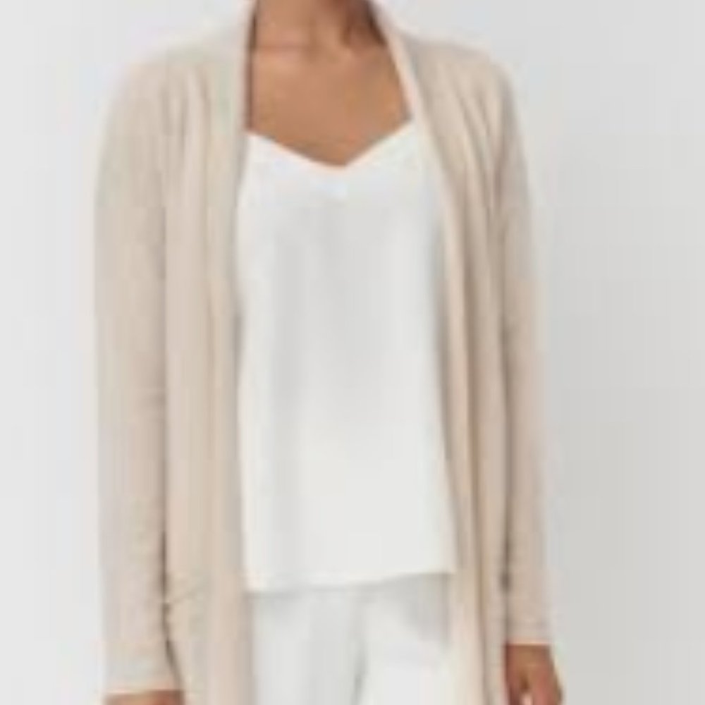 Lauren Ralph Lauren Beige Open-Front Long Cardigan